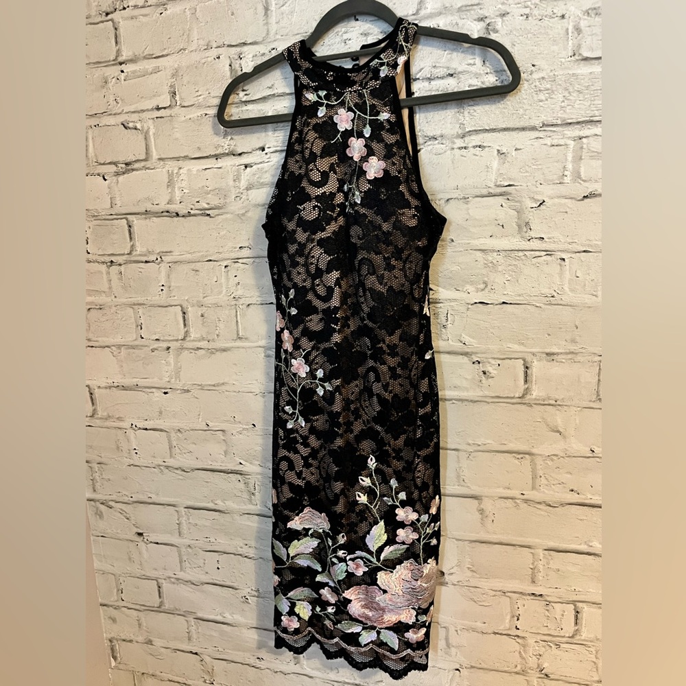 Black lace dress w pink flower details